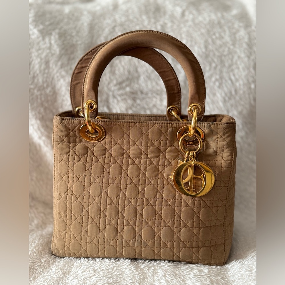 Dior Tan and Gold Quilted Satchel Dior cannage small bag